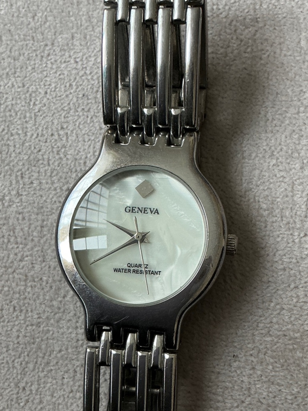 Geneva Silver Tone Bracelet Watch with Mother-of-Pearl Dial